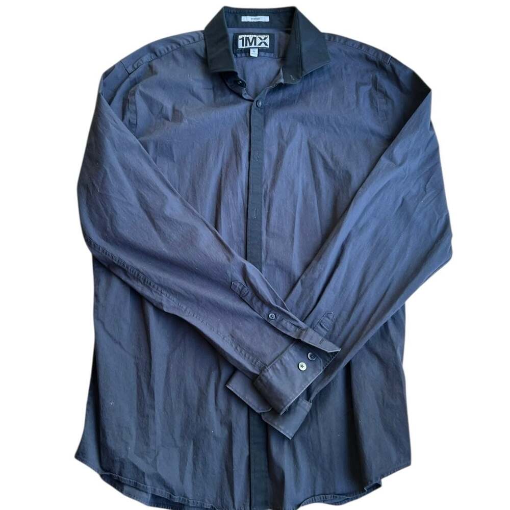 Express 1MX Men's Limited Edition Charcoal Grey Fitted Long Sleeve Dress Shirt S